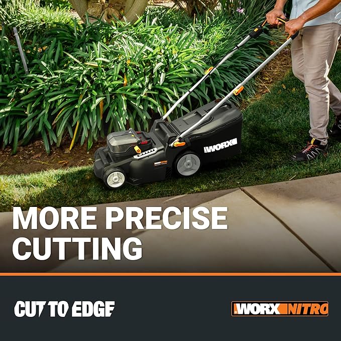 WORX Nitro 40V 16" Cordless Lawn Mower w/Brushless Motor 2.0 & Intellicut, 2-in-1 Electric Mower w/Mulch Blade, Lightweight Push Lawn Mower for 1/4 Acre WG737 – Batteries & Charger Included