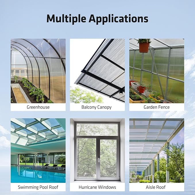 UMIG 8 PCS 6' x 2' x 0.32'' Polycarbonate Greenhouse Panels, Twin-Wall Waterproof UV Protected Corrugated Plastic Roof Panels Sheets, Clear Replacement Panels for Greenhouse, Outdoor, Plant