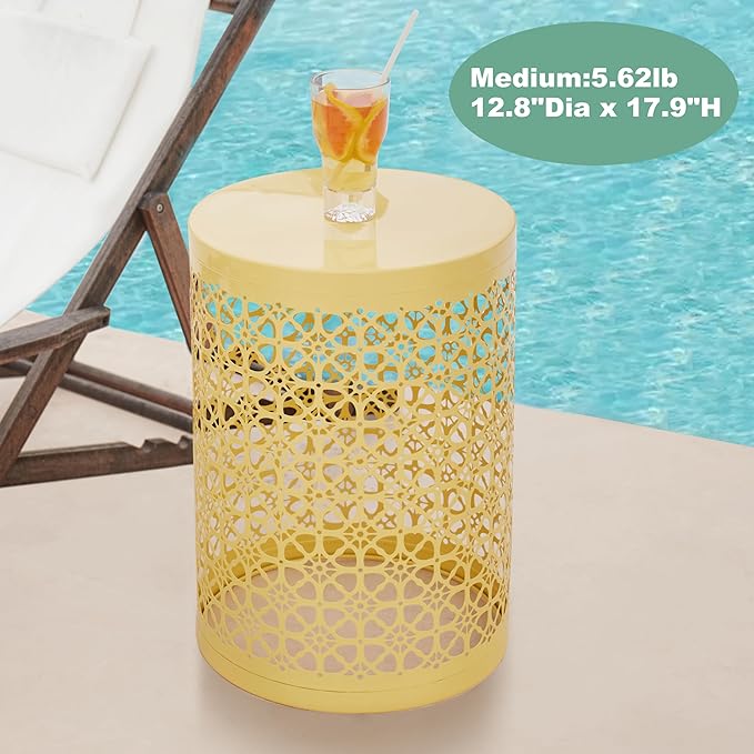 Y&M Set of 3 Stacking Coffee Table for Living Room, Nesting Side Table,Indoor End Tables for Bedroom, Outdoor Decorative Garden Stool with Heavy Duty Metal Frame Modern Industrial Decor - Yellow