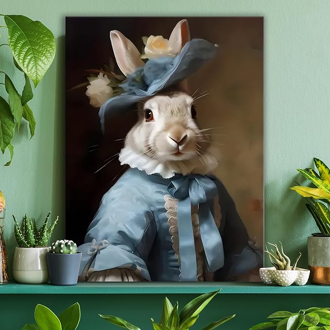 Jatinoo Easter Decorations Rabbit Decor Vintage Bunny Wall Art Dressed Bunny posters gothic home decor for room aesthetic 11.5 X 15 Inches