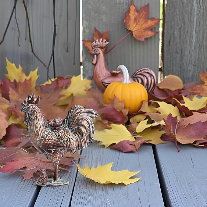 Outdoor Garden Rooster Statue Décor Antique Copper Outdoor Chicken Sculpture Metal Yard Art Figurines Creative Rooster Ornaments for Home Kitchen Patio Farm (Garden Rooster with Chicks Statue)