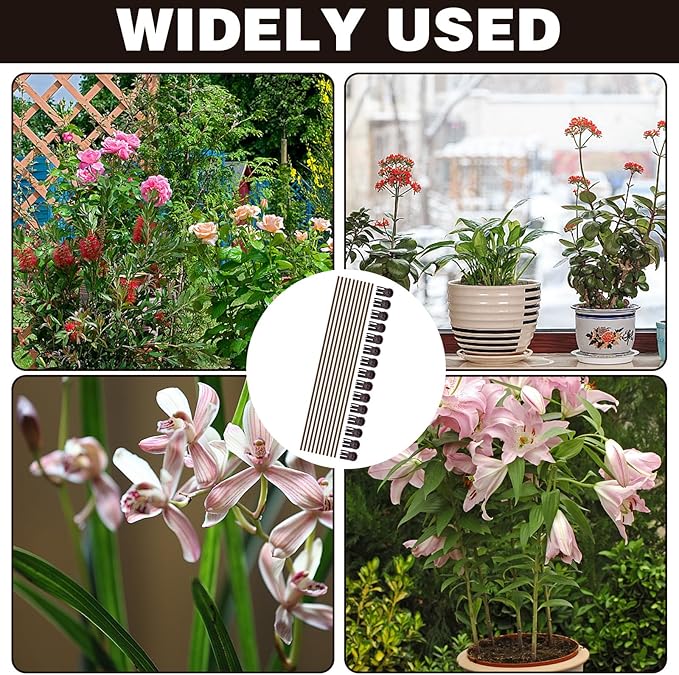 10Pcs Plant Support Stakes with 15Pcs Plant Clips, 15.75inch Tall Bendable Single Stem Sticks Orchid Clips Brown Helps Growth for Indoor Outdoor Flowers Rose Amaryllis