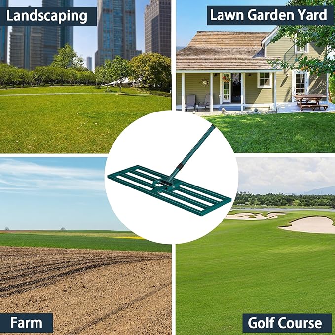 Lawn Leveling Rake Heavy Duty Stainless Steel Lawn Leveling Tool 30”x10” with 78” Adjustable Long Handle Leveling Rake for Soil,Ground,Backyard,Golf Field,Garden Tools Grass Seed Landscaping
