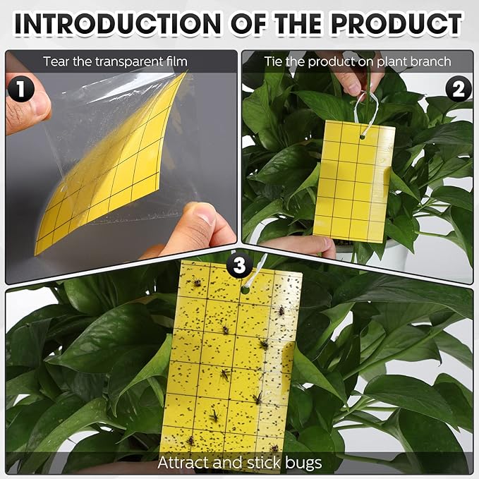 Qualirey 100 Pcs Yellow Sticky Trap for Gnats 3 x 5'' Dual Side Sticky Fruit Fly Trap with Tie Plant Sticky Trap for Flying Insect Fungus Bugs Flying Sticky Trap Sticky for Indoor Outdoor