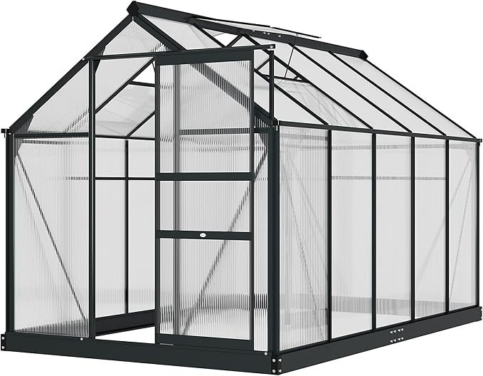 Outsunny 6' x 10' Greenhouse for Outdoors, Polycarbonate Greenhouse with Rain Gutter and Roof Vent, Aluminum Walk-in Green Houses for Outside for Patio Backyard Garden, Gray