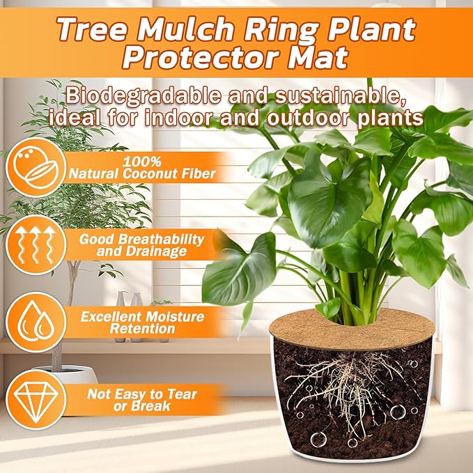 Legigo 4pcs Coconut Fiber Mulch Ring Tree Plant Protector Mat, 24 Inch Natural Coco Coir Tree Protection Ring Plant Pot Soil Cover, Tree Rings Disc Plant Cover for Indoor Outdoor Plants,Landscaping