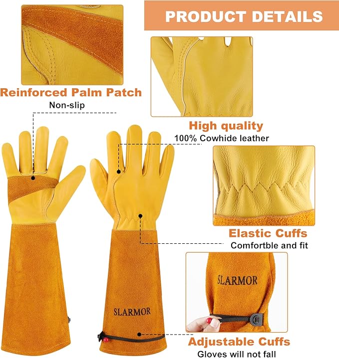 Long Gardening-Gloves Women/Men-Thorn proof Rose Pruning Heavy Duty Gauntlet-L