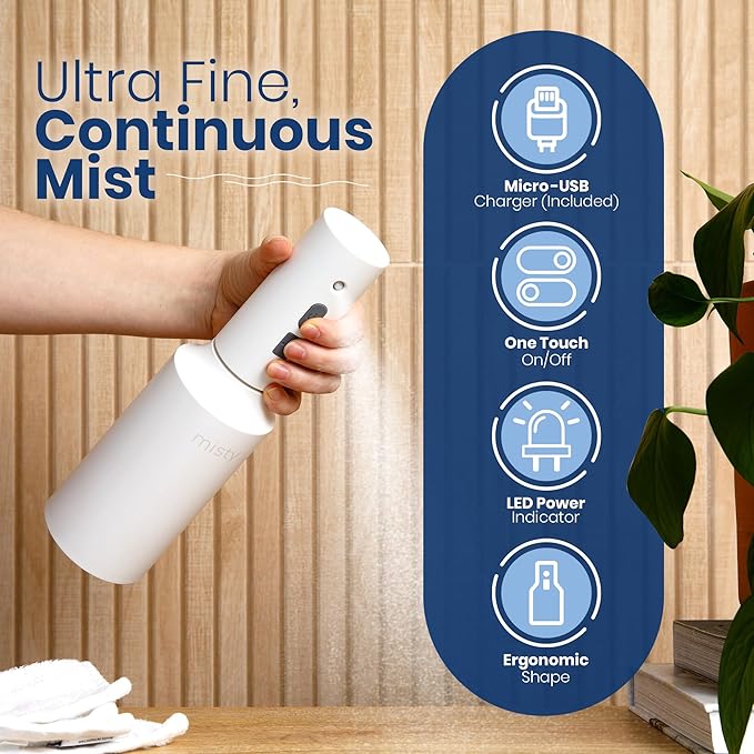 Automatic Electric Spray Bottle Mister - Continuous Rechargeable Battery Sprayer for Misting Plants, Household Cleaning, Hairstyling (25 oz)