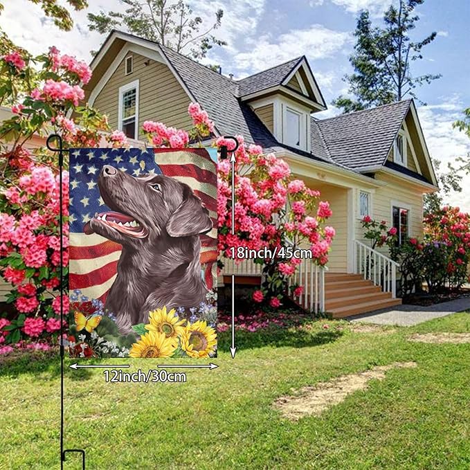 Chocolate Labrador American Flag Patriotic Dog Garden Flag Welcome Party Outdoor Outside Decorations Picks Home House Garden Yard Decor 12x18 Inch