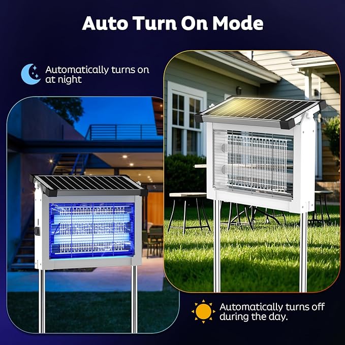 Solar Bug Zapper Outdoor, Mosquito Zapper Waterproof Electric Fly Zapper Rechargeable Mosquito Killer Lamp with 10W Solar Panel, 4500V Cordless Fly Trap for Backyard, Patio, Garden, RV, Camping