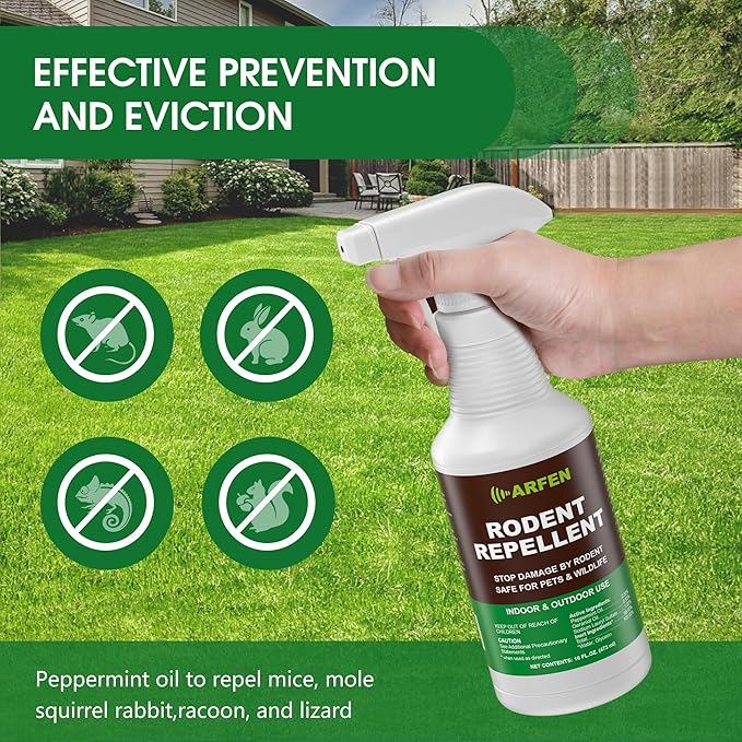 Rodent Repellent Spray – Effective Natural Peppermint Formula for Mice, Rats, Squirrels, and Rodents. Safe for Indoor, Outdoor, and Car Engines. Safe for People and Pets. 16oz