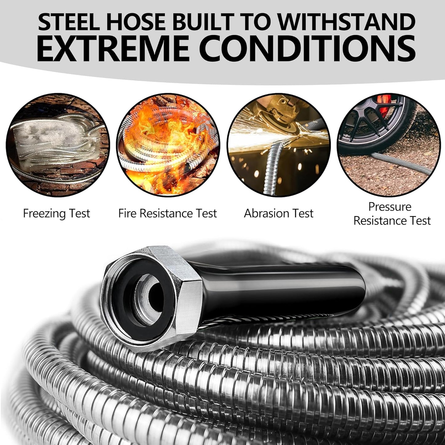 110 ft Garden Hsoe - 2025 New 304 Stainless Steel Garden Hose with 10-Function Spray Gun, 3/4'' Copper-Chrome Fittings – Lightweight, Durable, and Kink-Free, Metal Water Hoses for Gardening
