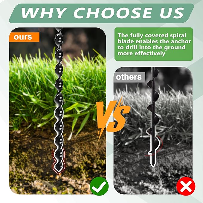 24" Ground Anchors Screw in, 4PCS Heavy Duty Mobile Home Anchors, Multi-Purpose Earth Anchors with Brackets and Adapter for Drill, Ideal for Mobile Homes, Storage Sheds and Carports (Sliver)