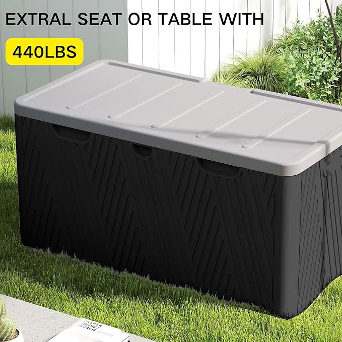 Kingdura 110 Gallon Outdoor Storage Box, Waterproof Resin Deck Box for Indoor and Outdoor Use, Lockable Storage Container for Patio Furniture Cushions Garden Tools (Black, 110 Gallon)