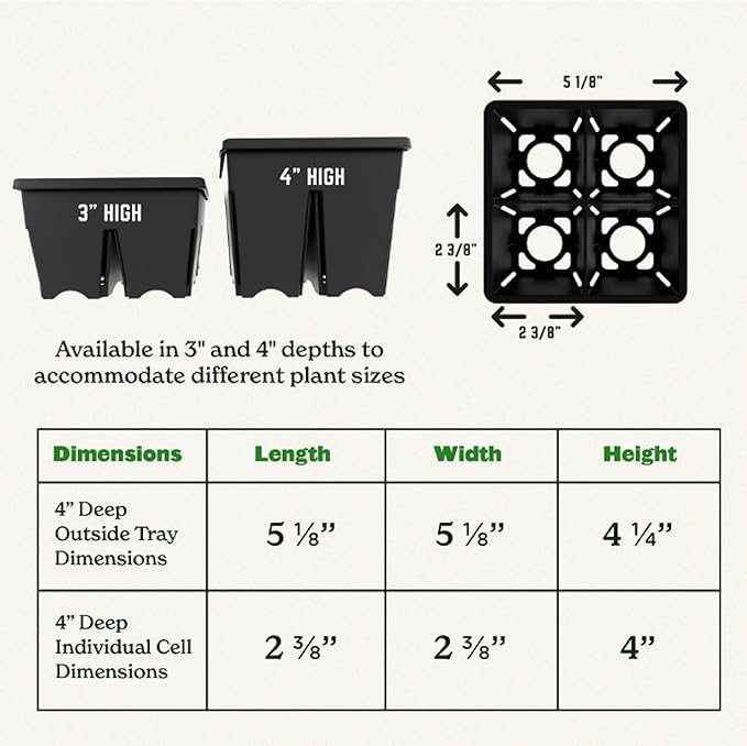Epic Gardening Reusable Seed Starter Tray - 4 Cell 3"/8 Seedling Starter Trays - Easy Watering, Indoor Greenhouse, Plant Starter, Gardener-Friendly for Seedlings | UV-Treated & BPA-Free - Black