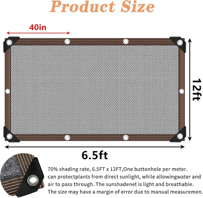 Shade Cloth - for Plants Greenhouse, 70% Sunblock Shade Sails -for Outdoor Garden Pergola Patio Lawn, Sun Protection Neting Cover for Kennel Chicken Coop Easier to Hang Plant Cover