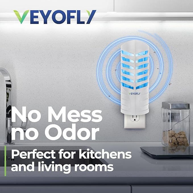 VEYOFLY Fruit Fly Trap Indoor (1 Device + 3 Refills), Gnat Catcher, Plug-in Light Insect Trap for House, Bug Killer