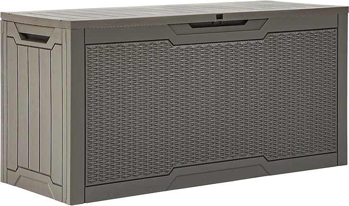 YITAHOME 80 Gallon Outdoor Storage Box, Large Water Resistant Resin Deck Box, Indoor Outdoor Lockable Rattan Storage Container for Patio, Garden, Cushions, Tools, Equipment (Taupe)