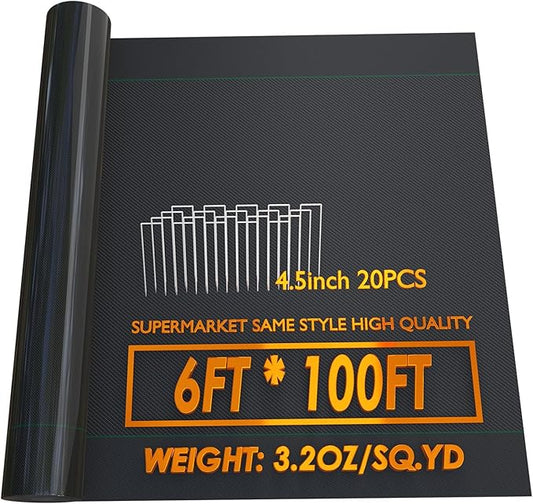 6 Size Weed Barrier Landscape Fabric Heavy Duty Gardening Weed Control Mat,Woven Weed Cloth Geotextile Fabric for Landscaping Driveway Farm Greenhouse (6x100FT)