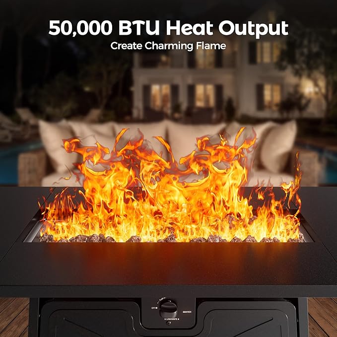 BALI OUTDOORS Propane Fire Pit Patio Outdoor Fire Pit Table Large Firepits for Outside Black