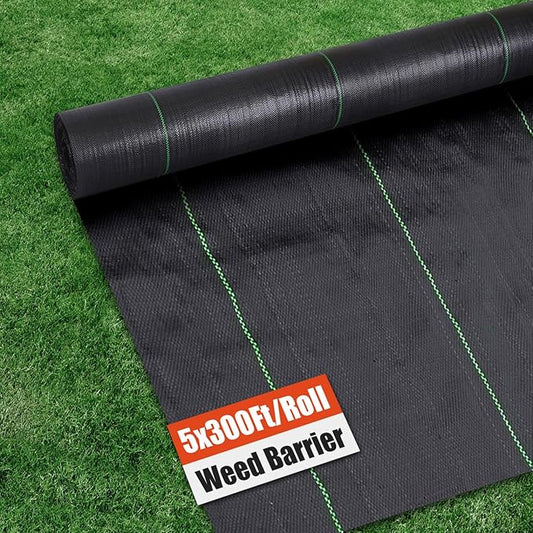 Durable PE Weed Barrier Landscape Fabric, Weed Block Gardening Ground Cover Mat, High Permeability for Weed Blocker Weed Mat, Driveway Fabric, Weed Control Garden Cloth (5x300Feet/Roll)