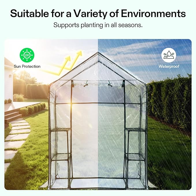 VIVOSUN Transparent 57 x 29 x 77-Inch Mini Walk-in Green House with Windows and Anchors, Plant Garden Hot House
