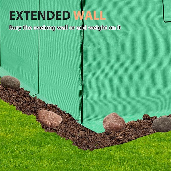 EAGLE PEAK Replacement Cover for 12x8 Portable Walk-in Pop up Greenhouse, Front and Rear Roll-Up Zipper Entry Doors and 4 Large Roll-Up Side Windows (Frame Not Included), Green