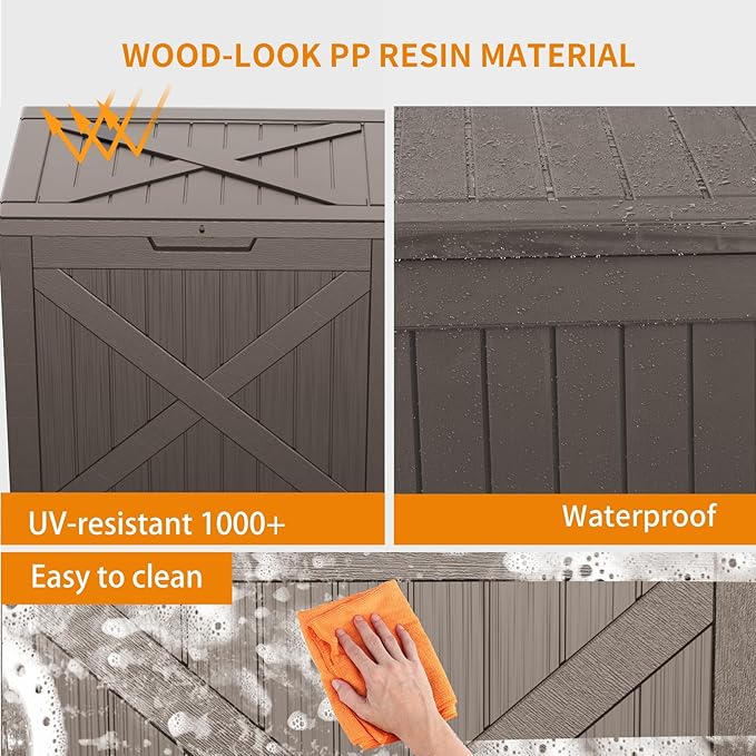 32 Gallon Resin Deck Box, Lockable Outdoor Storage Box for Patio Cushions Storage Furniture,Garden Tools, Pool Supplies, Weatherproof and UV Resistant (Grey X)