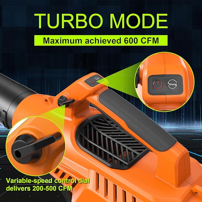 Leaf Blower Cordless with Battery - 40V Powerful Electric Leaf Blower, 600CFM &180MPH and Variable-Speed with 7.5Ah Battery and Charger for Lawn Care, Patio, Dust, Blowing Leaves (Orange)