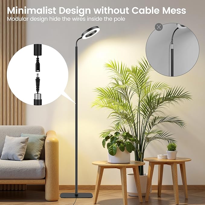 Grow Lights for Indoor Plants,Floor Lamp with 63IN Stand,Full Spectrum,10 Dimming,Halo Ring Warm Light, 3/9/12H Timer,Height Adjustable,Metal Stable Base Growing Light for Tall Small Plant