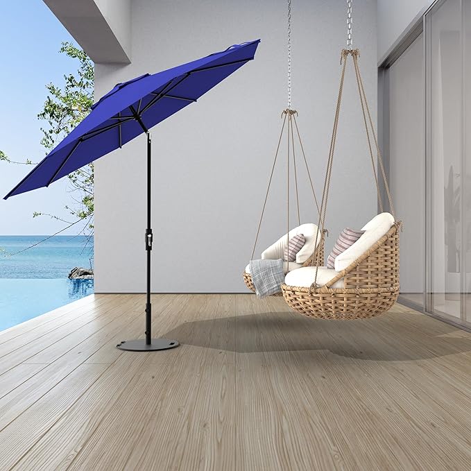 Midtown Umbrellas The Swilt 10 Feet Patio Umbrella in Terylast Midnight (Royal Blue) Polyester Fabric - Fiberglass Ribs, Auto-Tilt Aluminum Frame For Backyard, Deck, Garden, Pool - White Pole