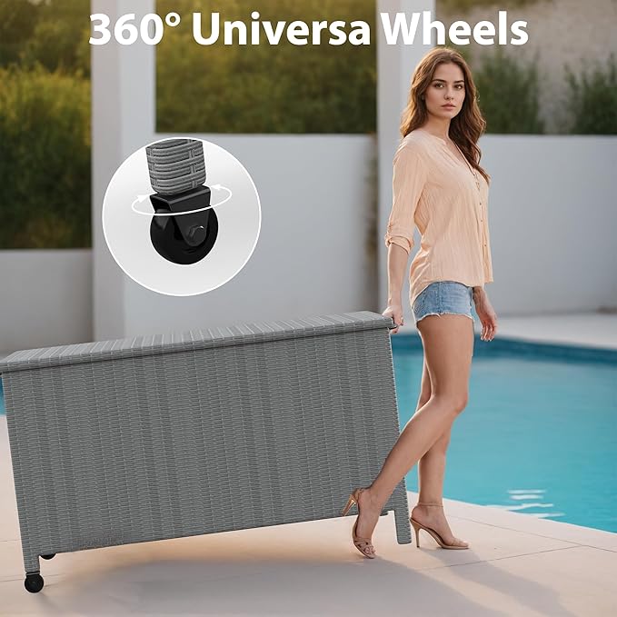 150 Gallon Waterproof Large Deck Box, Indoor Outdoor Storage Box with Handle and 2 Wheels, Package Delivery Boxes, Storage Containers for Patio Furniture Cushions Pool Accessories Garden Tools