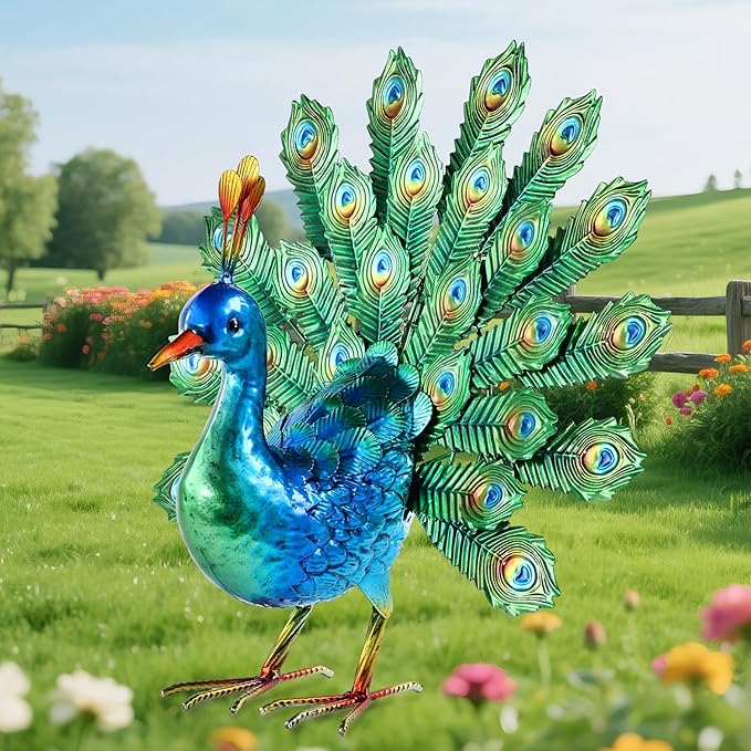 Metal Peacock Decor Garden Statue Yard Art Outdoor Sculpture for Lawn Patio Backyard Decoration,Housewarming Birthday Gifts for Women