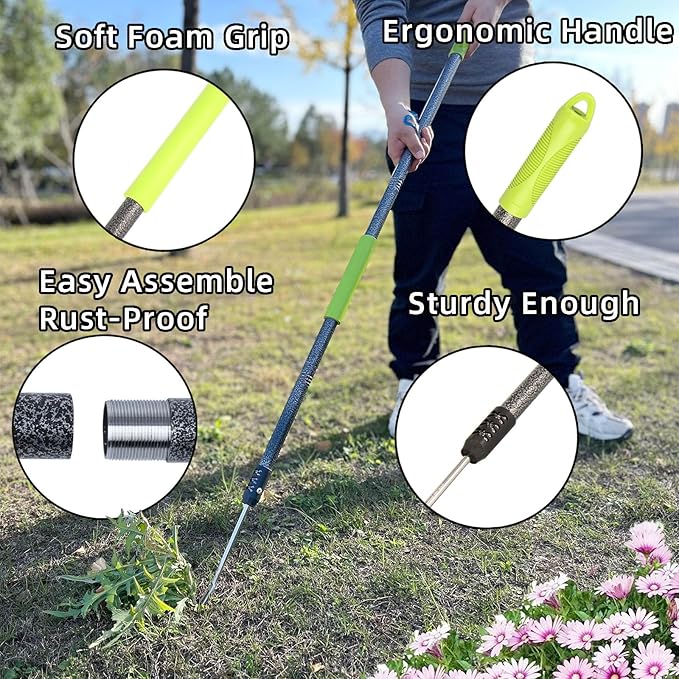Weed Puller Tool, 48" Long Handle Weeder Puller Tool with Soft Foam Grip, Upgrade V-Shaped Forks Weed Remover Tool for Easy Weed Removal & Deeper Root Digging Gardening Hand Tools
