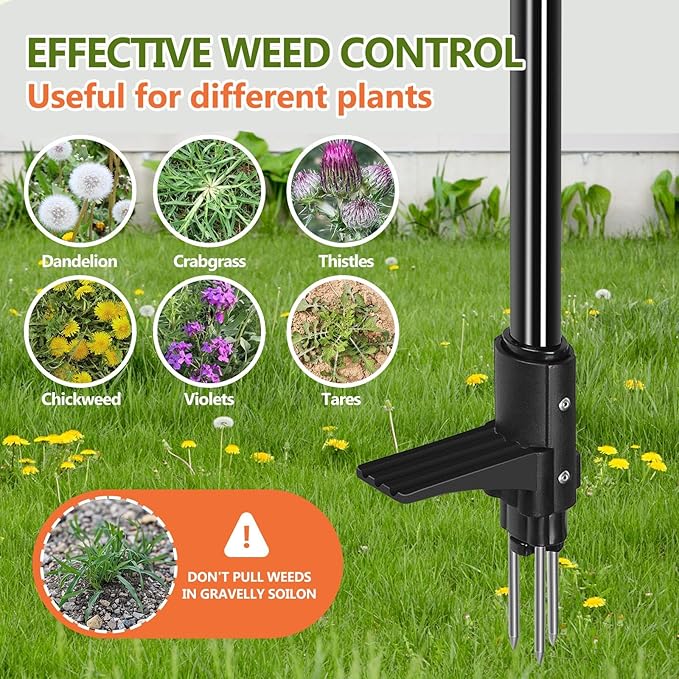 SHANTRA Weed Puller Tool, 3-Claw Stand Up Weed Puller Tool with Long Handle, Garden Weeder Puller Heavy Duty Stand Up Weeder, Weeding Tool for Lawn, Yard, Garden, Crabgrass, Dandelion Picker