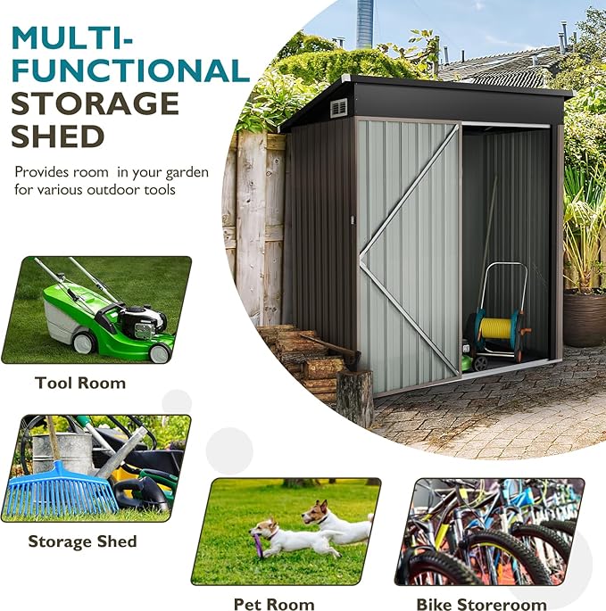 Outdoor Storage Shed 4.9x3.0 FT, Utility Steel Tool Shed with Lockable Door and Air Vents, Galvanized Metal Shed for Garden Backyard Patio Lawn