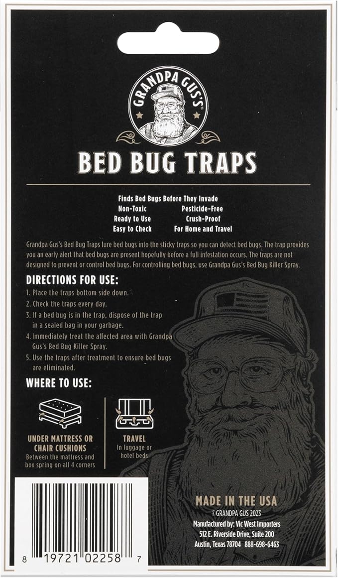 Grandpa Gus's Bed Bug Glue Traps for Home & Travel, Early Detection, Lasts up to 6 Months, Small & Discreet Patented Crush-Proof Design (Pack of 4)