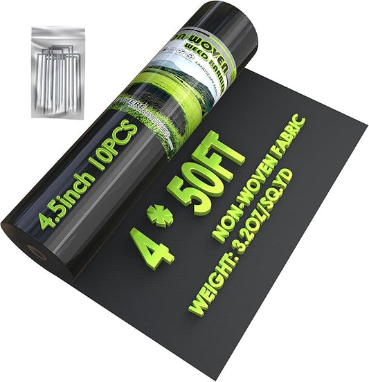 5 OZ Non Woven Geotextile Landscape Fabric, Weed Barrier Landscape Fabric for Landscaping, French Drains, Underlayment, Erosion Control, Construction Projects, 4x50FT Black