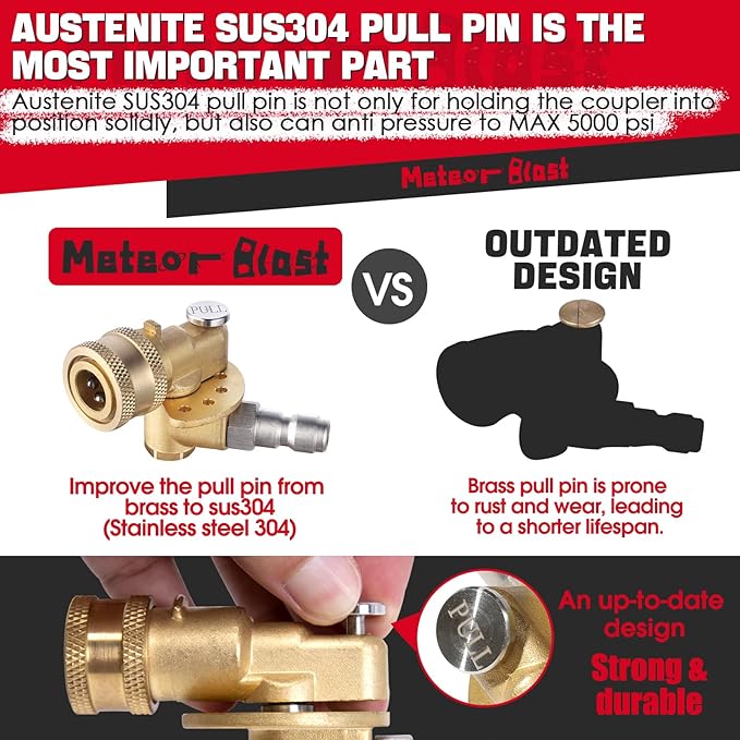 Meteor Blast Pivoting Coupler, 120 Degree with 5 Angles, heavy duty design and Stainless Steel Safety Lock for Pressure Washer Spray Nozzle, Clean Hard to Reach Area, 5000PSI, 1/4” Quick Connect