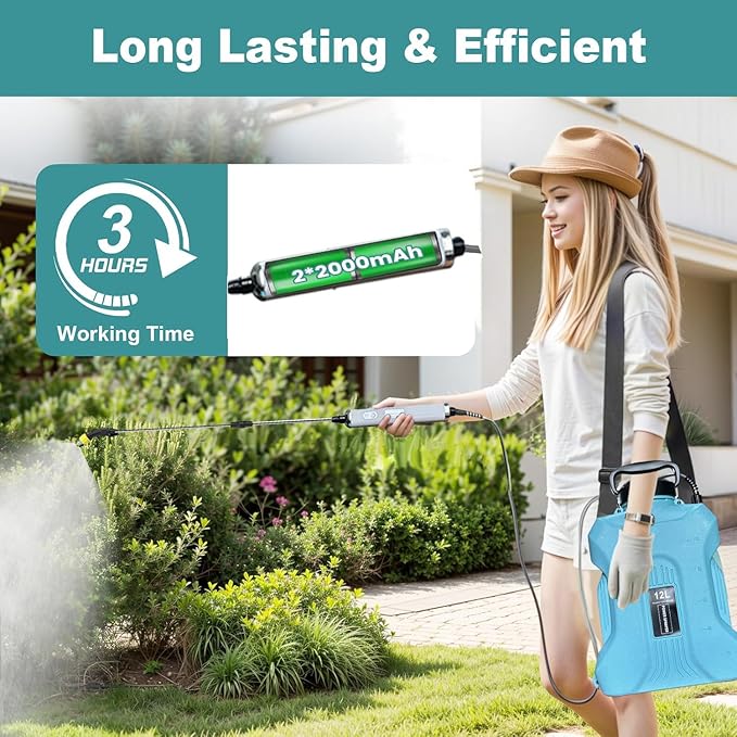 2025 New 7.4V Powerful Electric Sprayer with Waterproof Handle, USB Charging, 6 Spray Heads, 3.1 gallons, Adjustable Rod and Shoulder Strap, Suitable for Gardens, lawns, etc., Lasts About 3 Hours