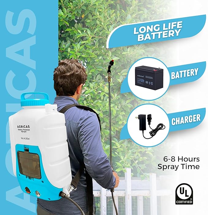 4.2 Gal Battery Powered Backpack Sprayer-Multifunctional Weed Sprayer for Lawn&Garden with Adjustable Nozzles and Shoulder Strap, High-Pressure Spray Hose for Weeding&Cleaning