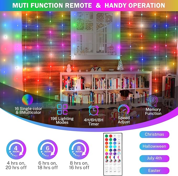 OMIKA 80ft Fairy Lights Plug in with Remote, 24 Colors 196 Modes Color Changing String Lights Dimmable, 240 LED Twinkle Lights with Timer for Outdoor Party Bedroom Indoor Christmas Halloween Decor