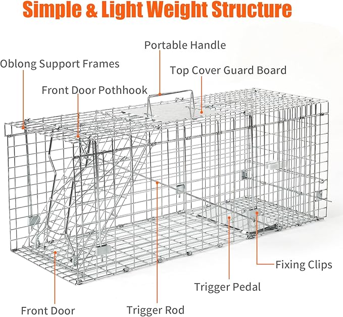31" Live Animal Trap, Heavy Duty Folding Squirrel Traps Outdoor, Humane Catch & Release Cat Trap for Stray Cats, Raccoons, Squirrel, Skunk, Mole, Groundhog, Armadillo, Rabbit