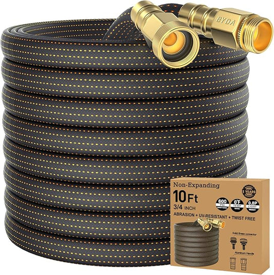 10FT Lightweight Flexible Garden Hose,Non-Slip,Solid Brass Fitting Water Hose for Boats,RV,Marine Washdown, Lawn,Gardening,Leakproof (OrangeBlack,10 FT)