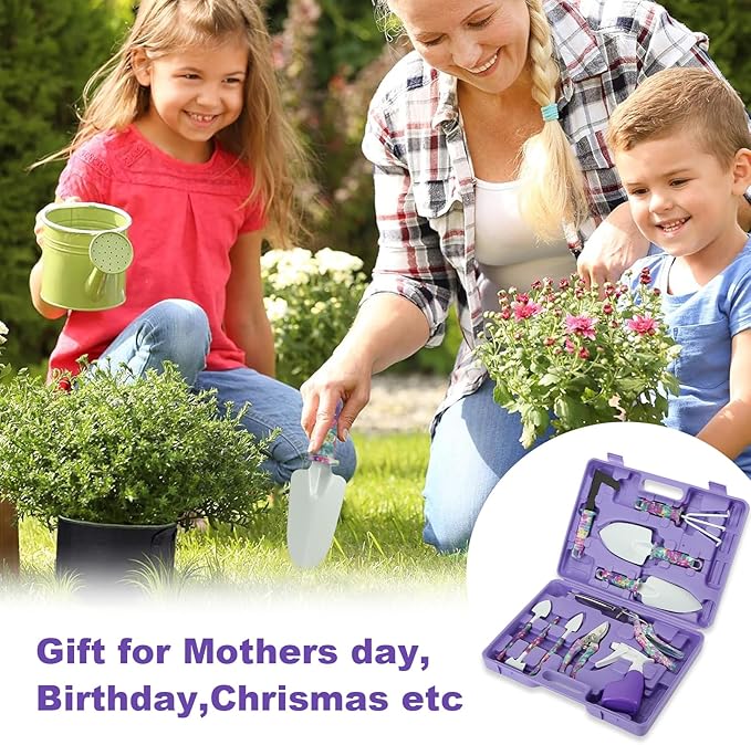 Gardening Gifts for Mom Kit with Purple Flower Print,Garden Hand Tool Set for Women Mothers Day Birthday Gift