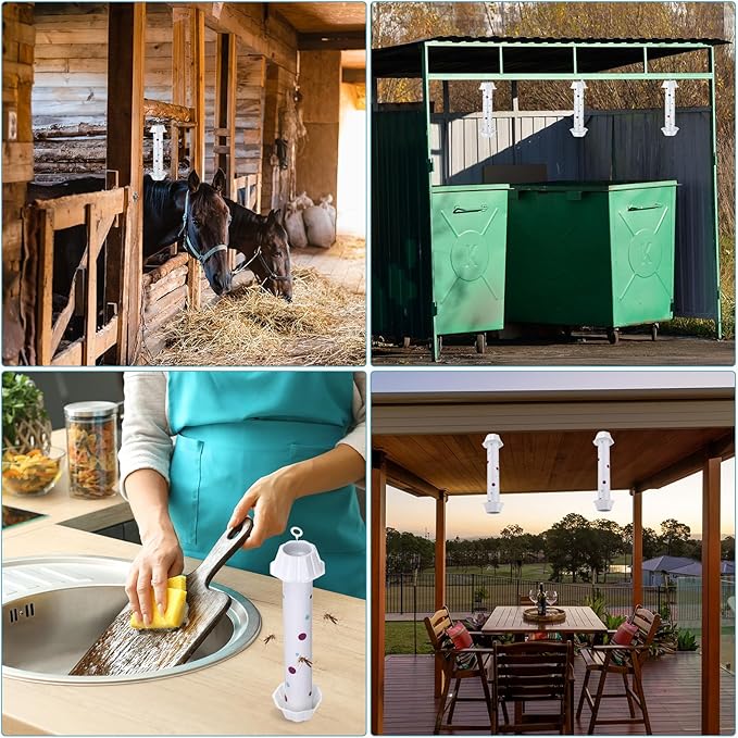 12 Pcs Sticky Fly Trap Fly Stick Indoor Outdoor Long Lasting Adhesive Fly Catcher with Hanging Hook for Wasps Gnats Bugs Insects Moths Fruit Flies Mosquitoes Spiders Fleas (White)