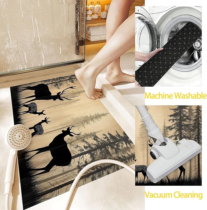 Vintage Forest Deer Family Welcome Mat Indoor,Rustic Animal Front Door Mat,Non-Slip Entryway Rug, Low Profile Felt Indoor Doormat for Back Door Porch Patio Entrance,30 x 17 Inch