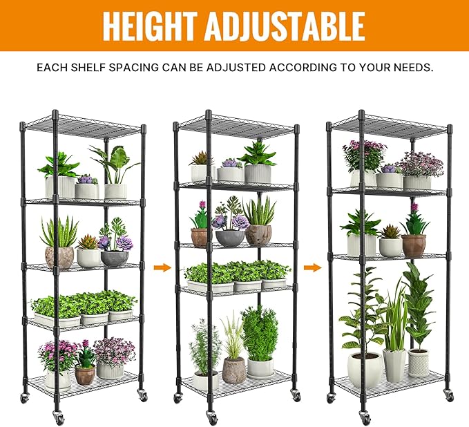 Plant shelf with grow light, 5-Tier metal Plant Stand with 4-Pack 72W Full Spectrum Grow Lights, Auto Timer，Ladder Flower Pot Stand indoor 23.2" L x 13.4" W x 61.4" H