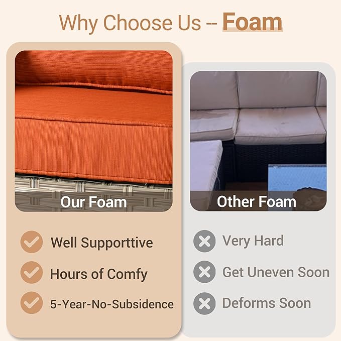 HOOOWOOO Outdoor Patio Furniture Set,8 Pieces Wicker Out Door Sectional Furniture L Shaped Couch,Patio Conversation Sets with Swivel Rocking Chair LED Table,Brick Red