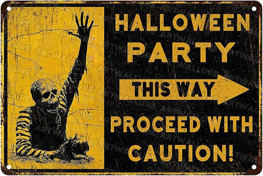 Halloween Party Zombies Vintage Sign Zombies Metal Tin Sign Halloween Decor for Home Bar Kitchen Hotel Dining Room Coffee 8x12inch